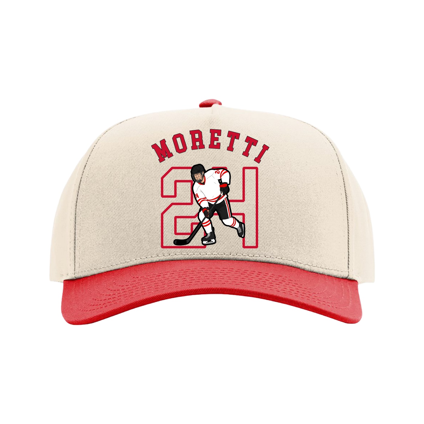 Full Fabric Five-Panel Champ Cap — Shirsey Arch in Cream/Red