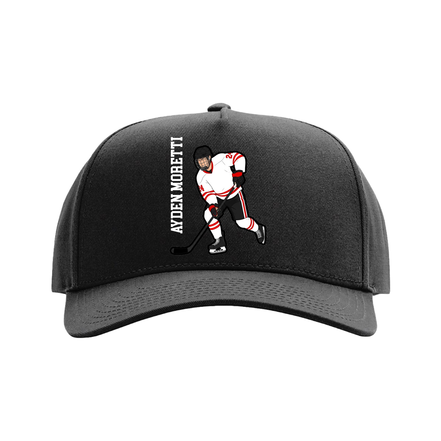 Full Fabric Five-Panel Champ Cap — Name Vertical in Black