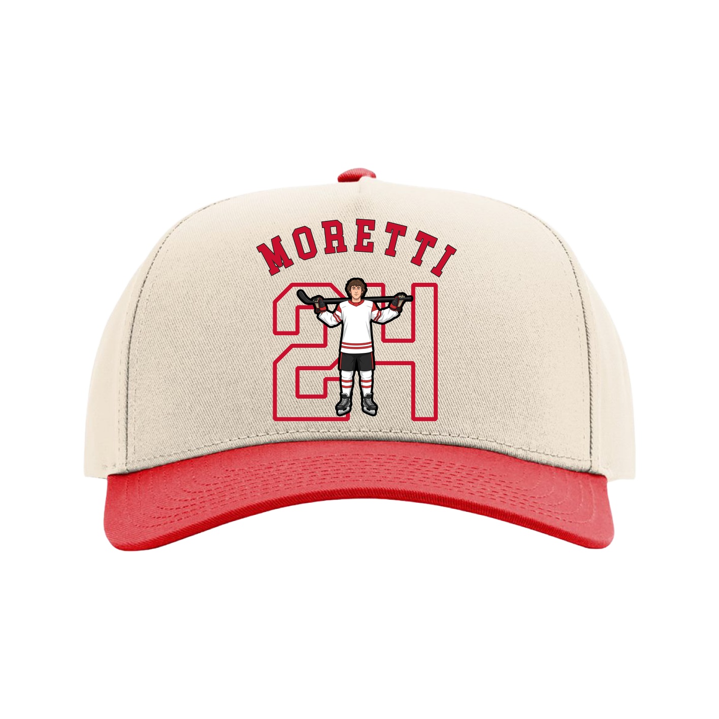 Full Fabric Five-Panel Champ Cap — Shirsey Arch in Cream/Red