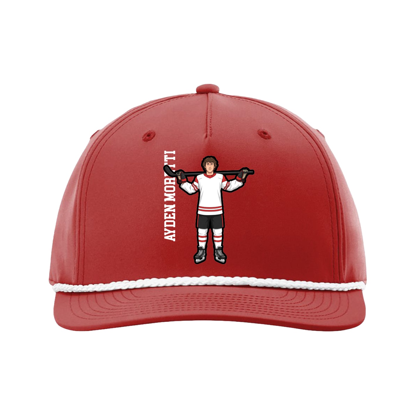Five-Panel Classic Rope Cap — Name Vertical in Red
