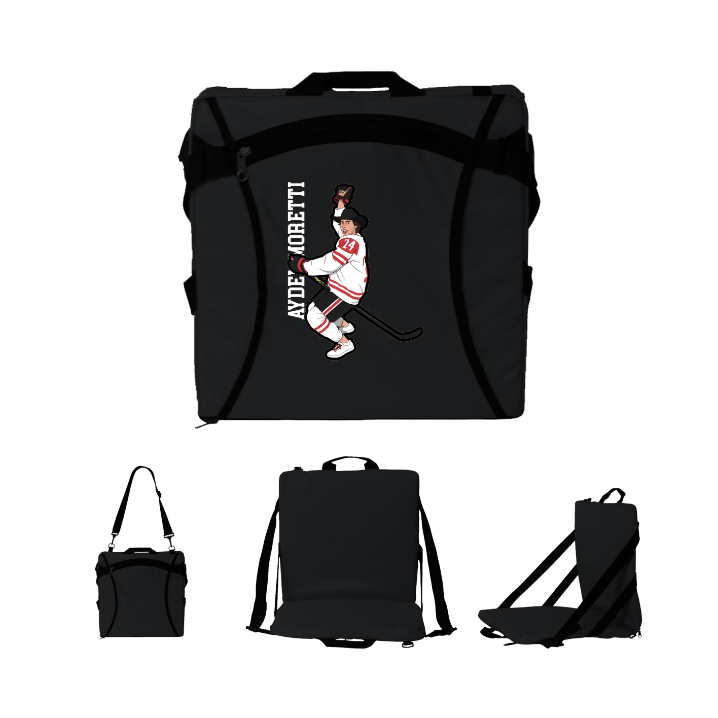 Folding Stadium Seat — Name Vertical in Black