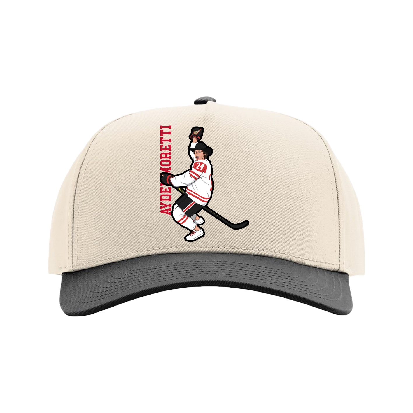 Full Fabric Five-Panel Champ Cap — Name Vertical in Cream/Black
