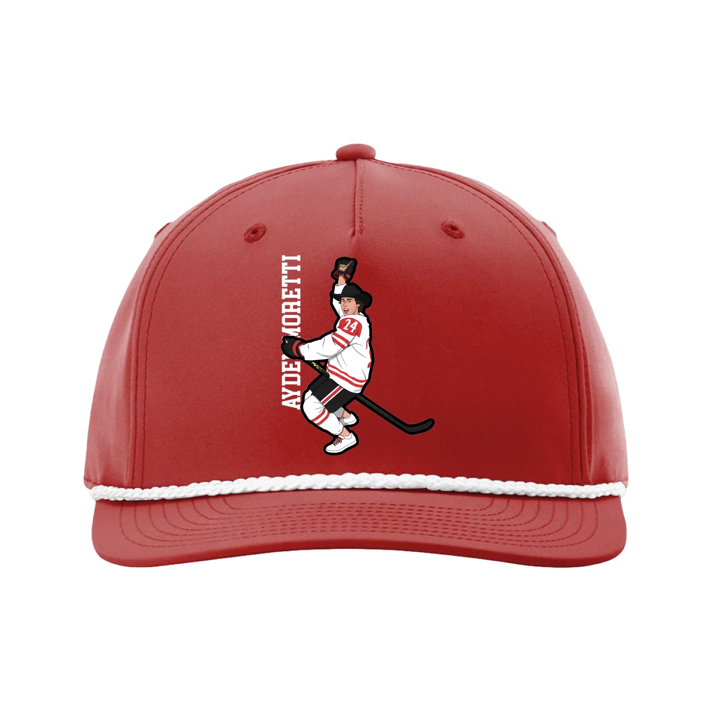 Five-Panel Classic Rope Cap — Name Vertical in Red