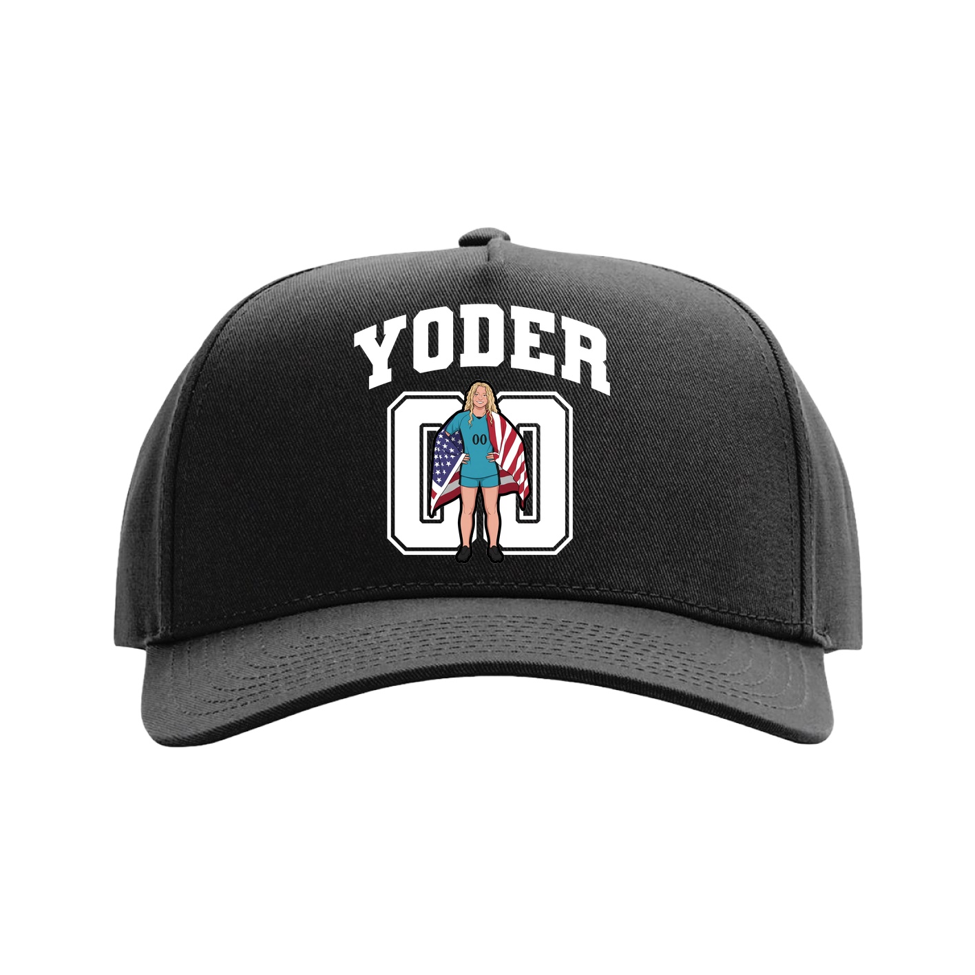 Full Fabric Five-Panel Champ Cap — Number in Black
