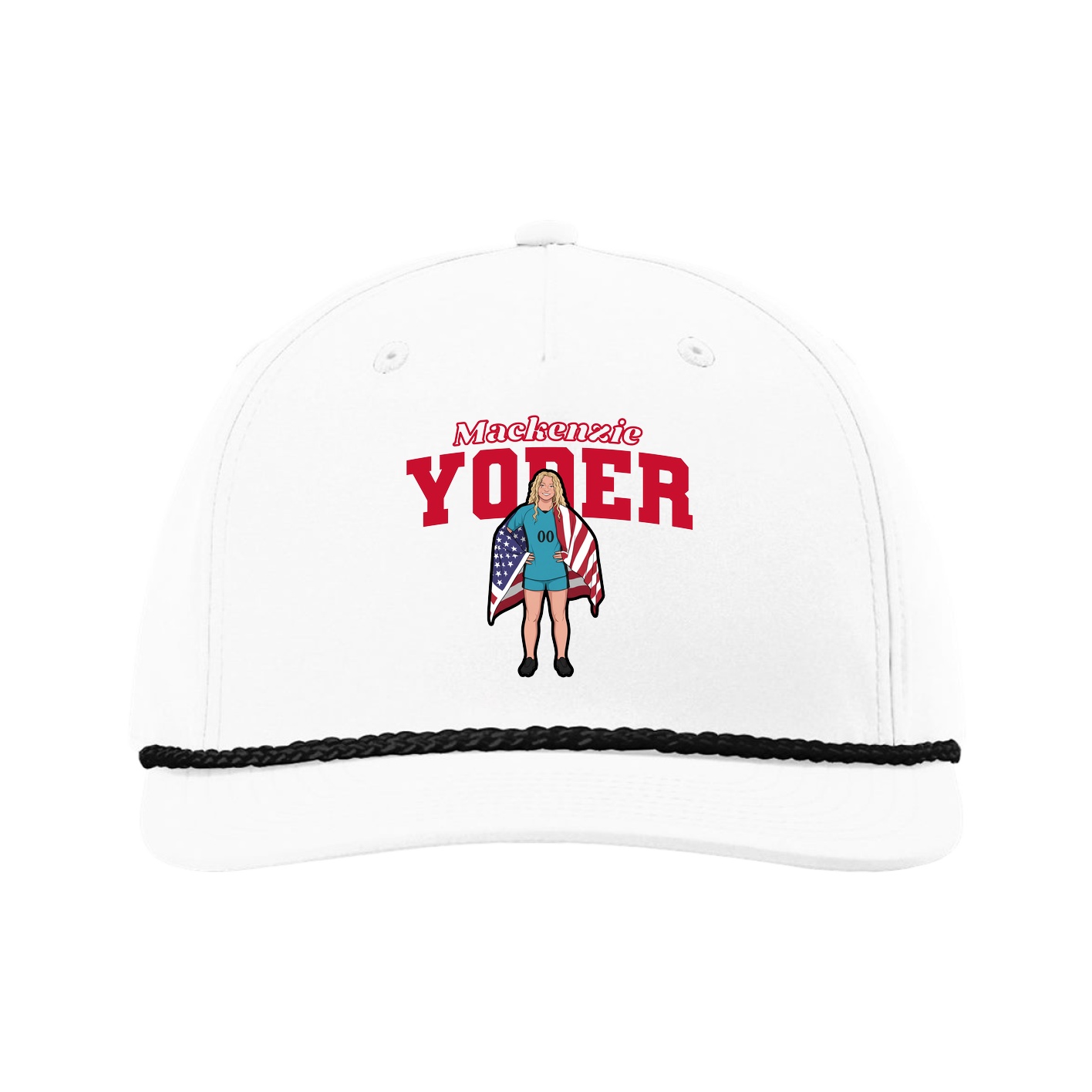 Five-Panel Classic Rope Cap — Name Arch in White