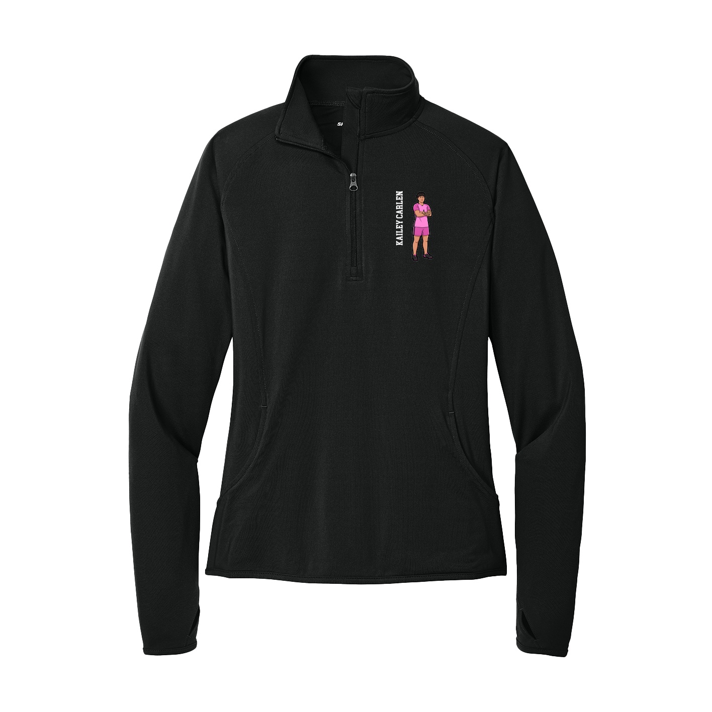 Women's Q-Zip Pullover — Name Vertical in Black