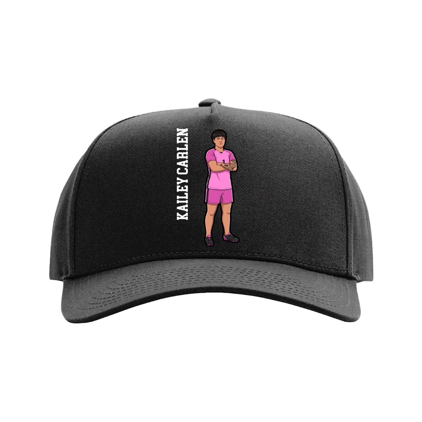 Full Fabric Five-Panel Champ Cap — Name Vertical in Black