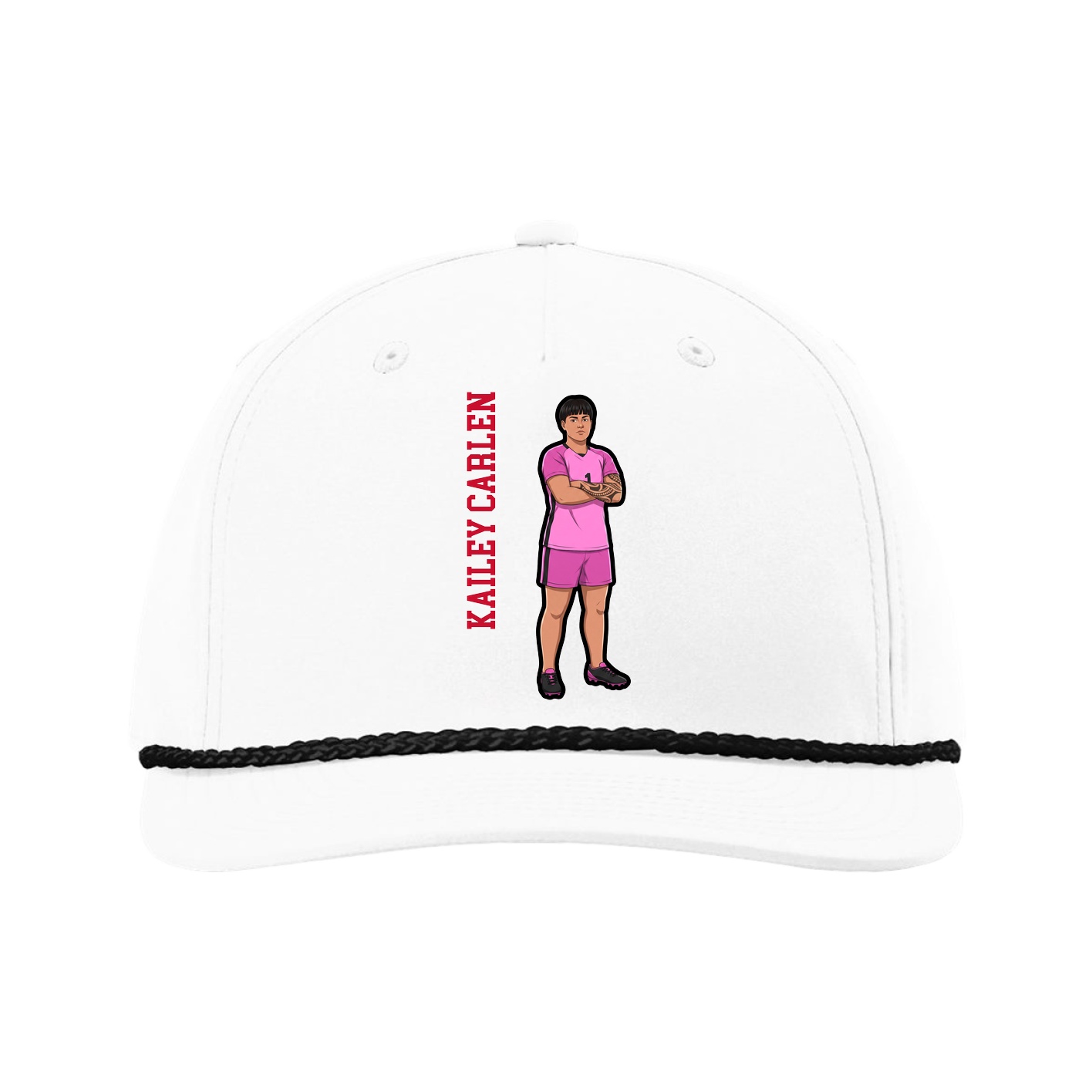 Five-Panel Classic Rope Cap — Name Vertical in White