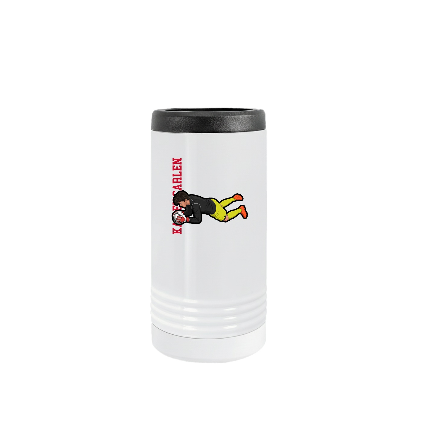Slim Beverage Holder — Name Vertical in White