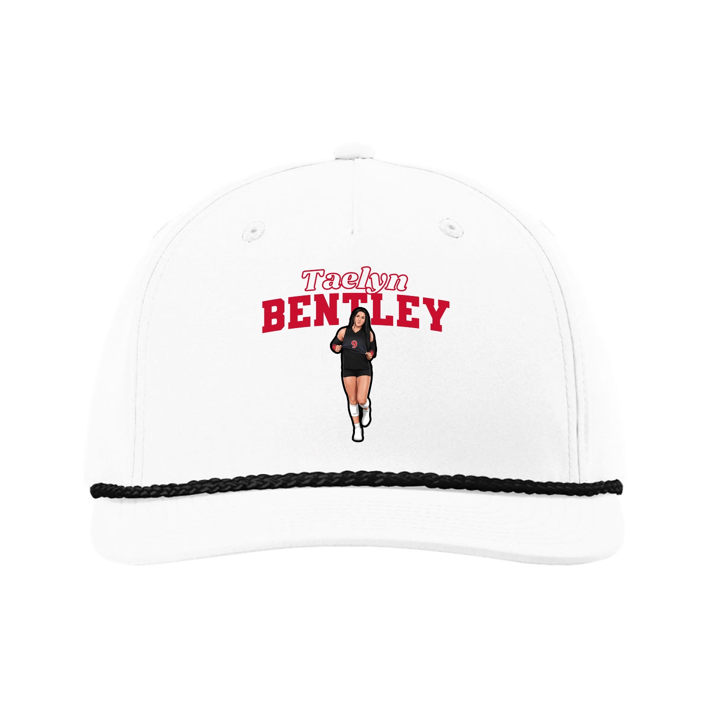 Five-Panel Classic Rope Cap — Name Arch in White