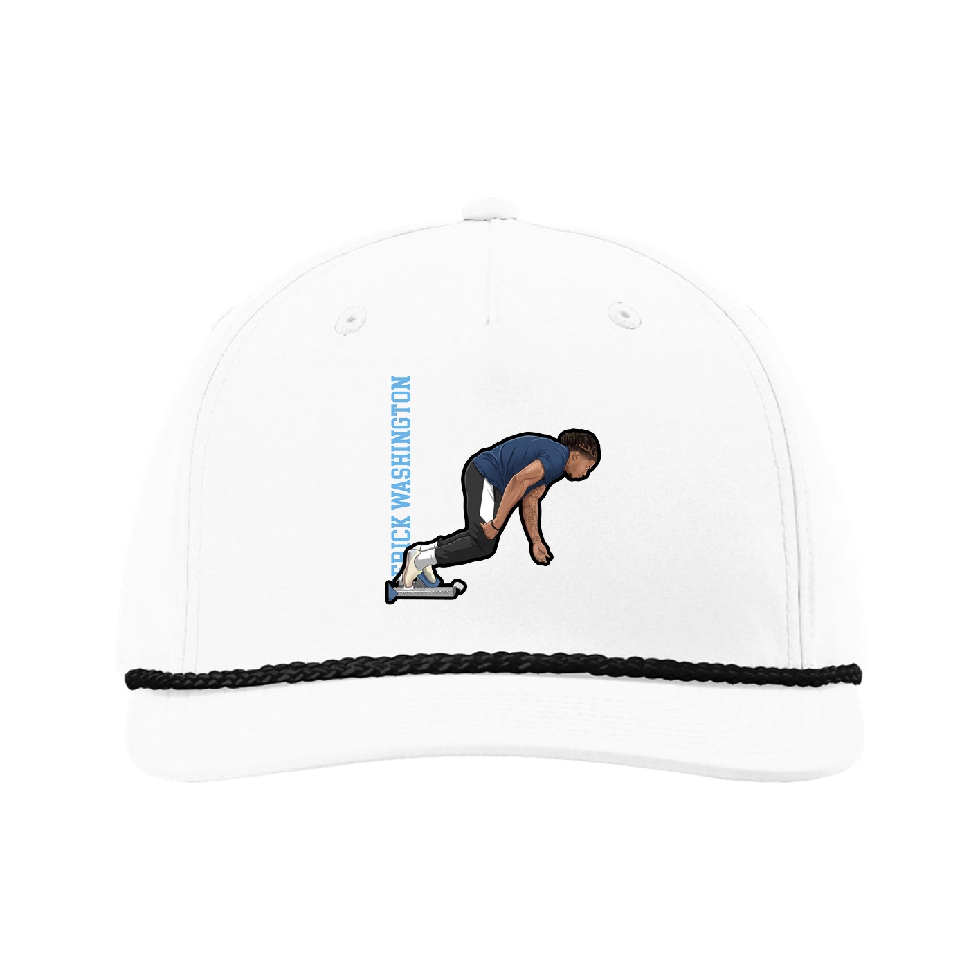 Five-Panel Classic Rope Cap — Name Vertical in White