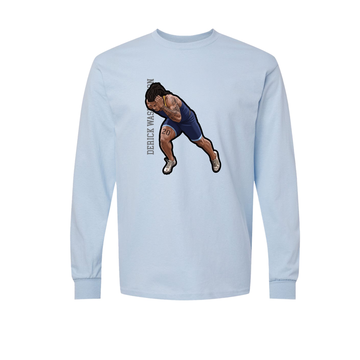 Long Sleeve Tee — Name Vertical in Light Blue