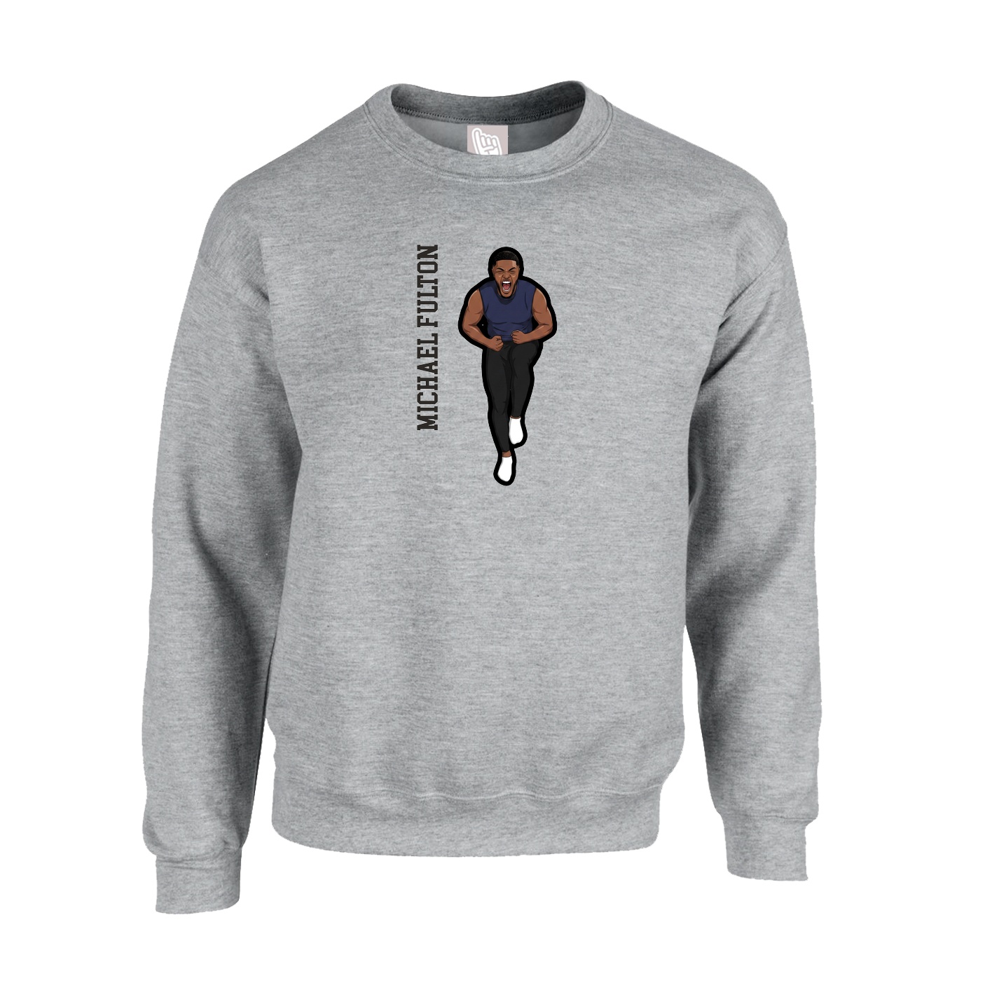 Fleece Crew — Name Vertical in Grey