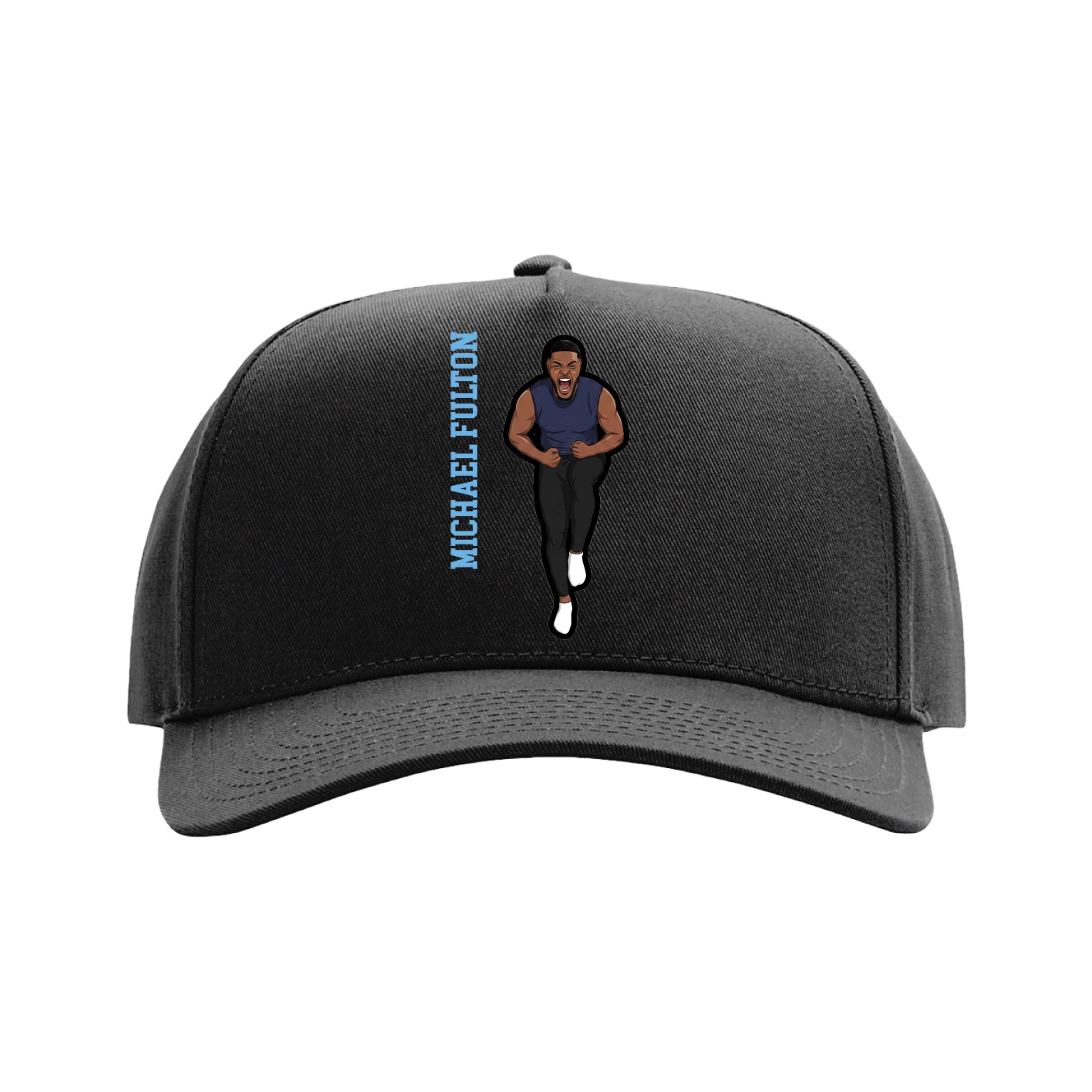 Full Fabric Five-Panel Champ Cap — Name Vertical in Black