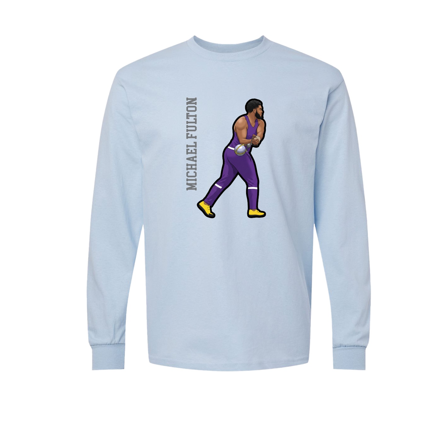 Long Sleeve Tee — Name Vertical in Light Blue