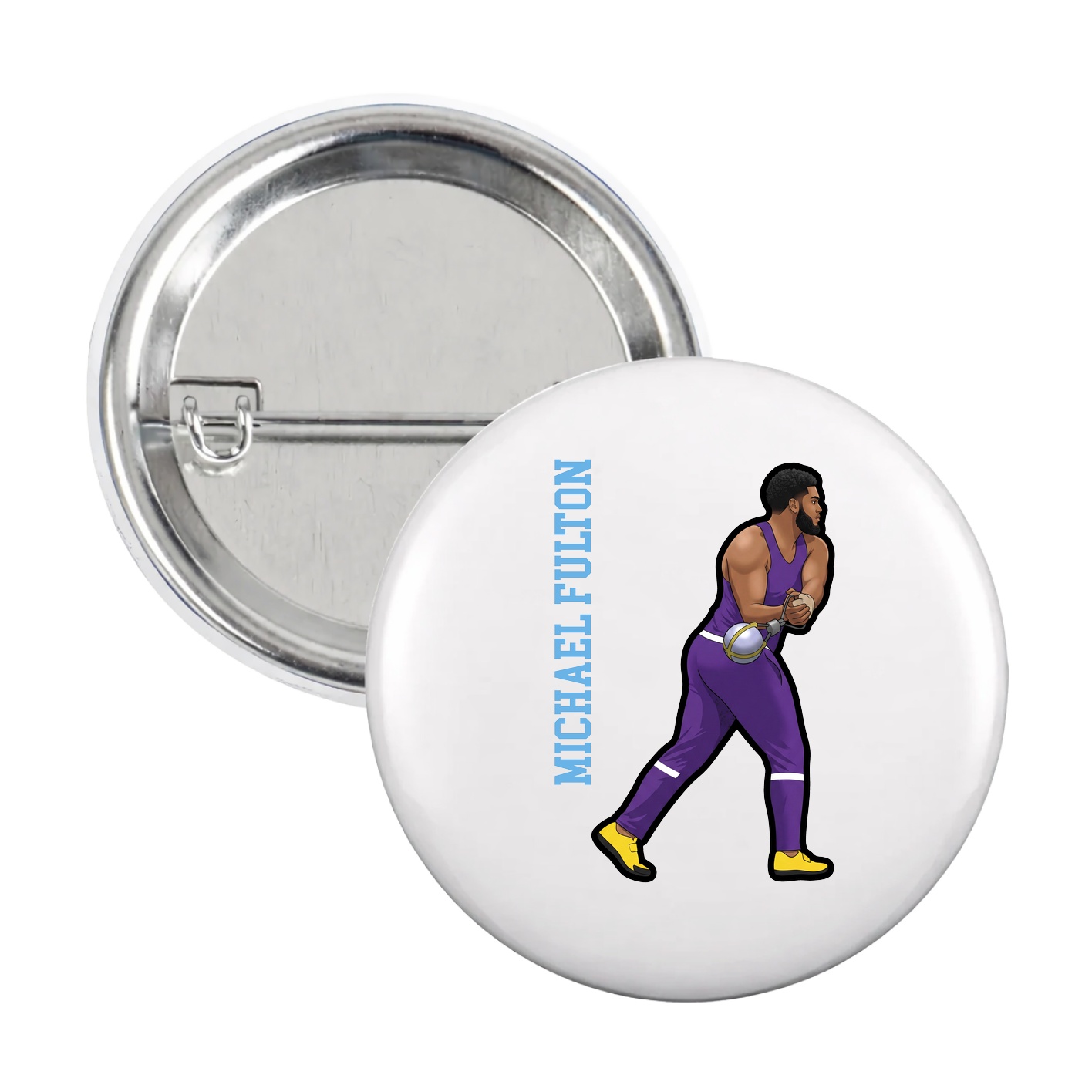 Game Day Button — Name Vertical in White