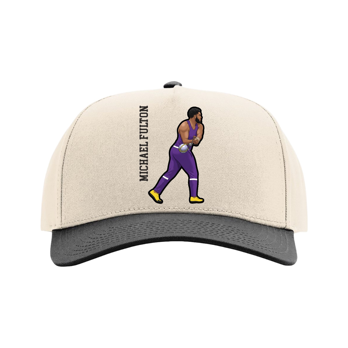 Full Fabric Five-Panel Champ Cap — Name Vertical in Cream/Black