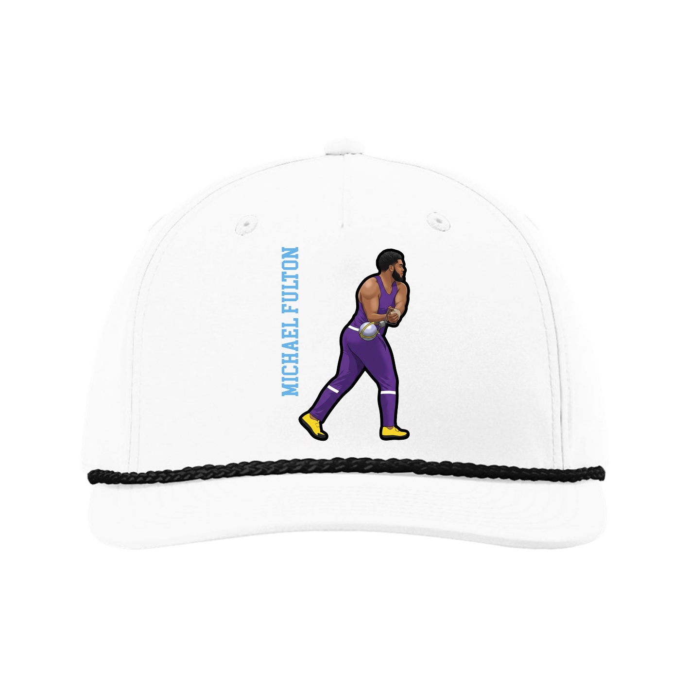 Five-Panel Classic Rope Cap — Name Vertical in White