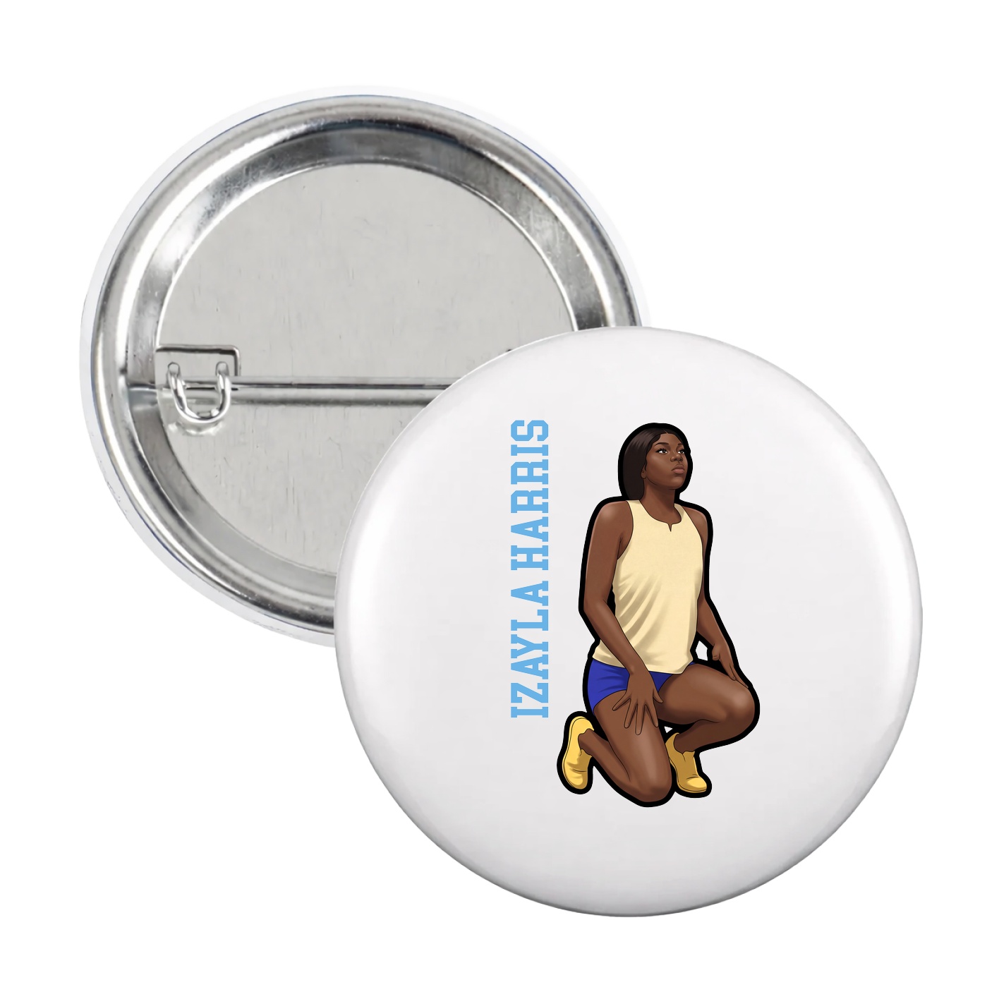 Game Day Button — Name Vertical in White