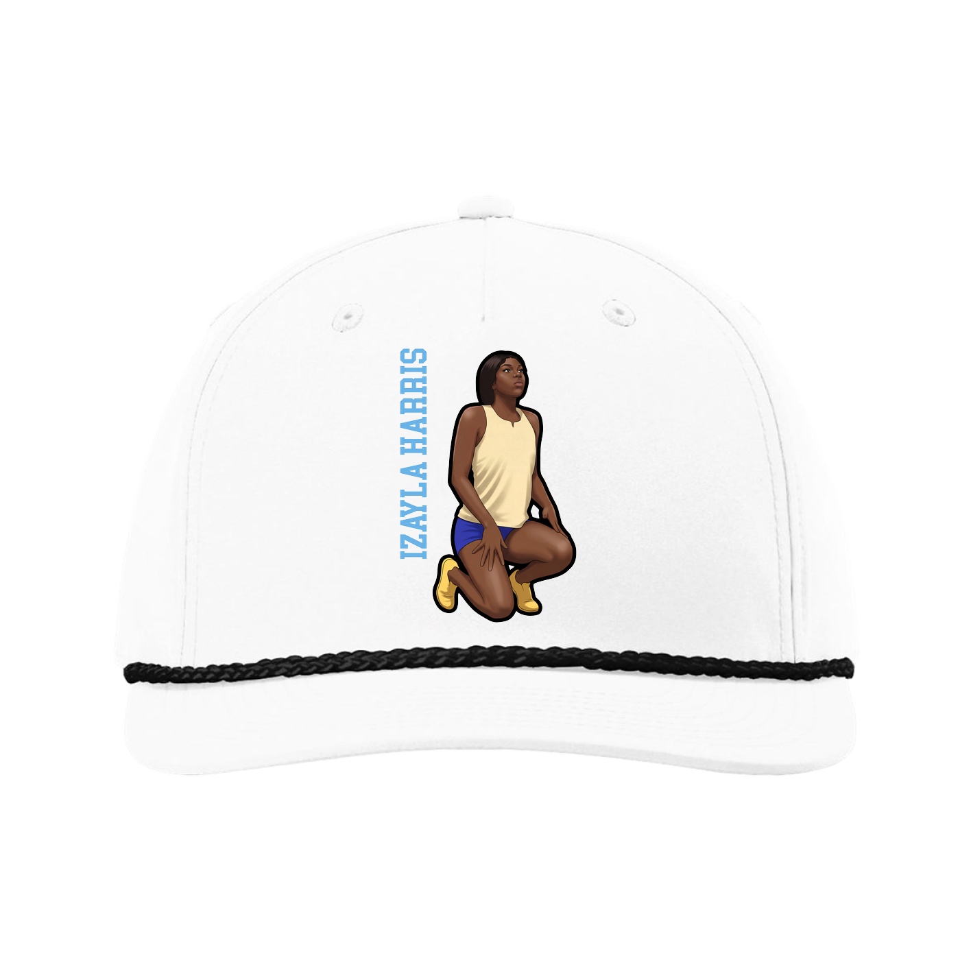 Five-Panel Classic Rope Cap — Name Vertical in White