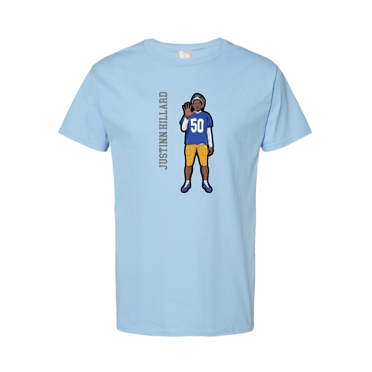 Youth Tee — Name Vertical in Light Blue