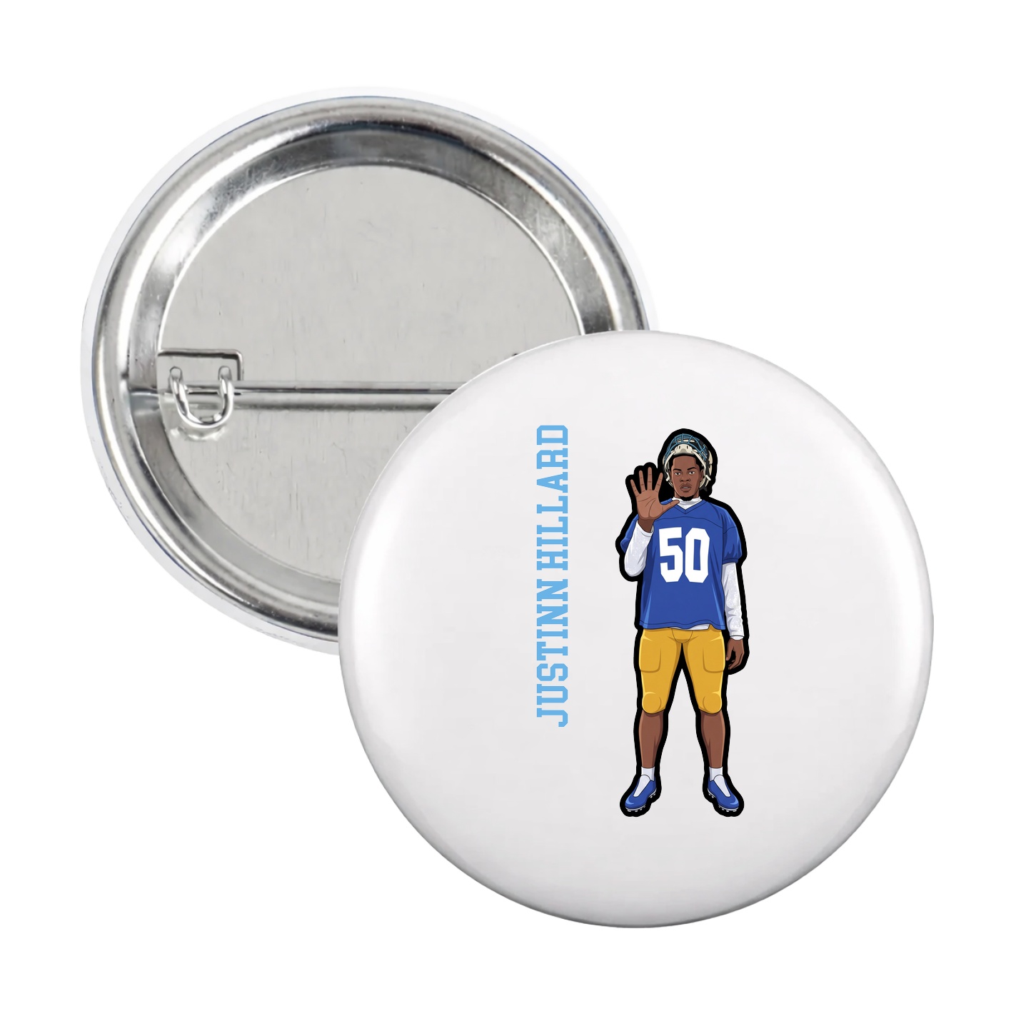 Game Day Button — Name Vertical in White