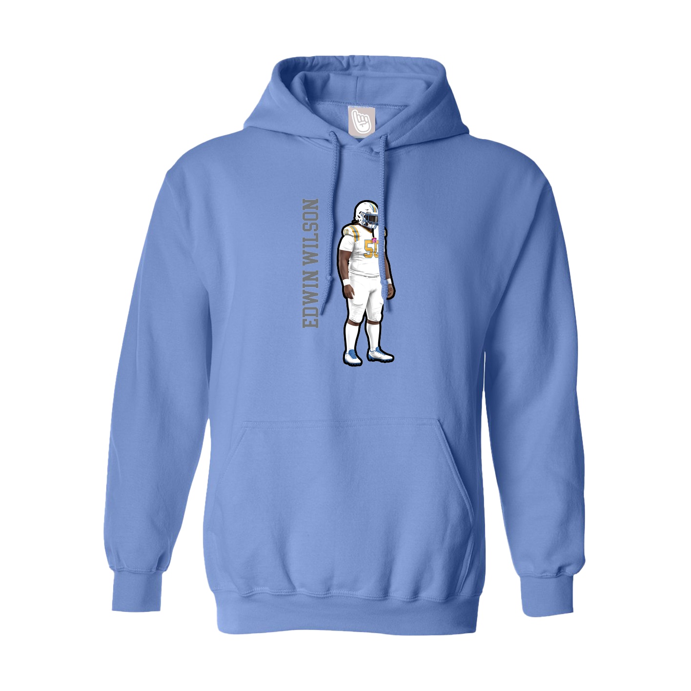 Youth Hoodie — Name Vertical in Powder Blue