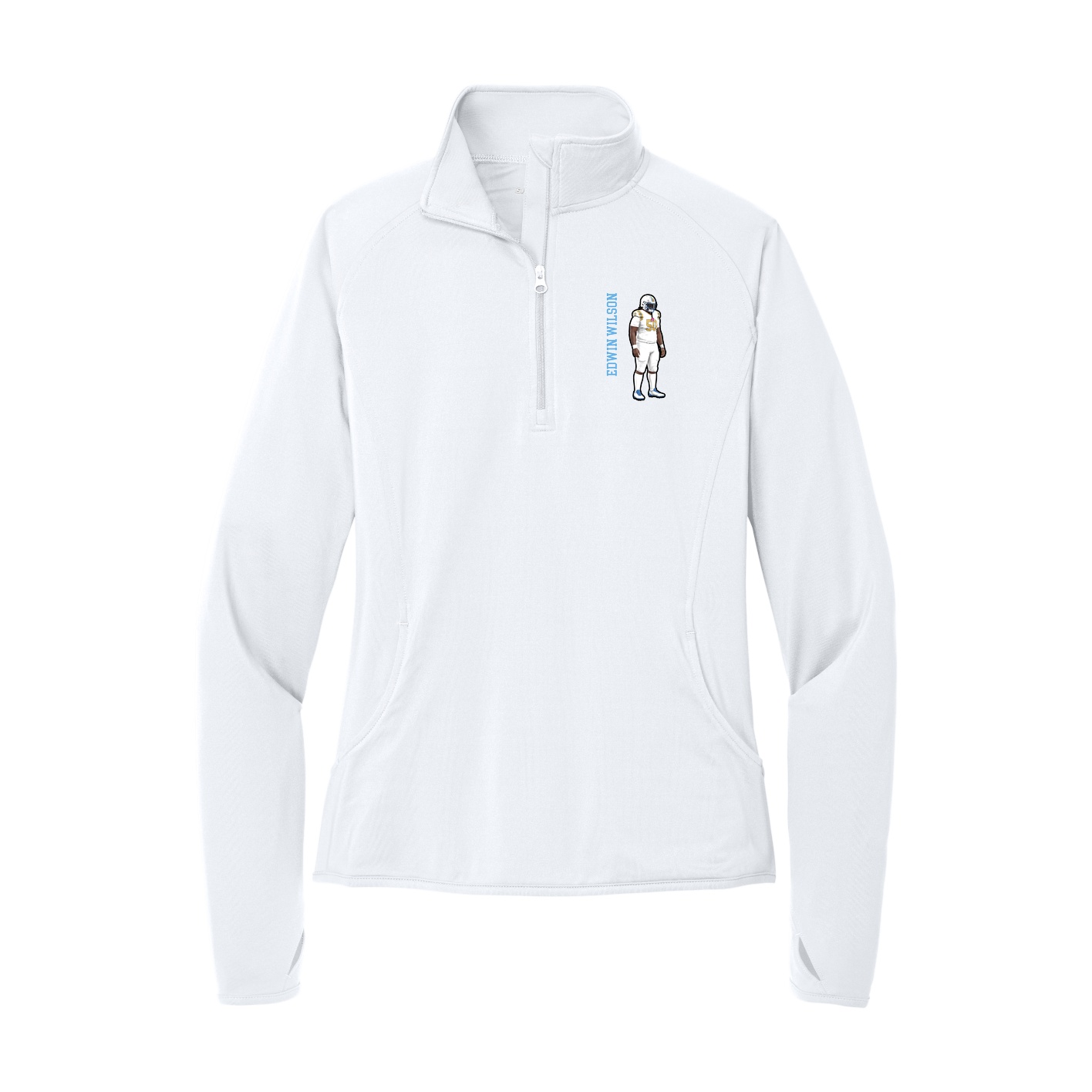 Women's Q-Zip Pullover — Name Vertical in White