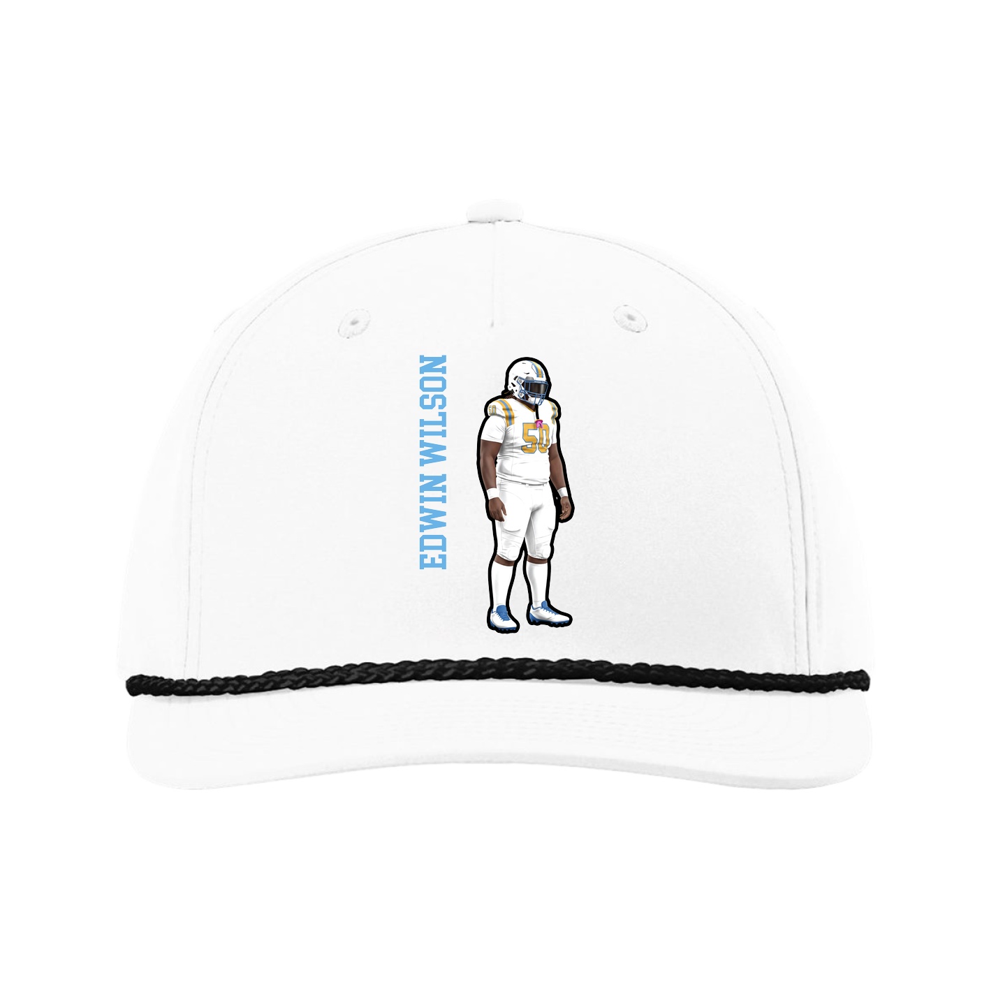 Five-Panel Classic Rope Cap — Name Vertical in White