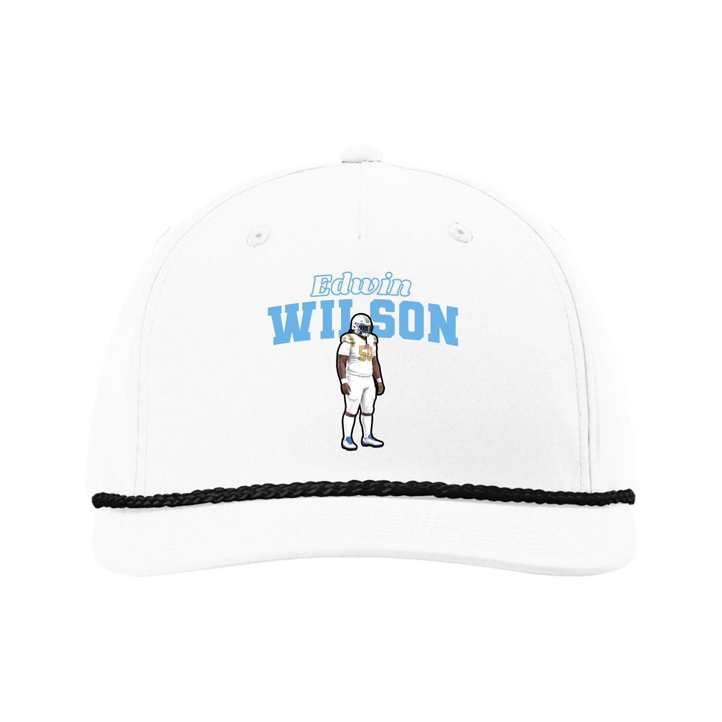 Five-Panel Classic Rope Cap — Name Arch in White