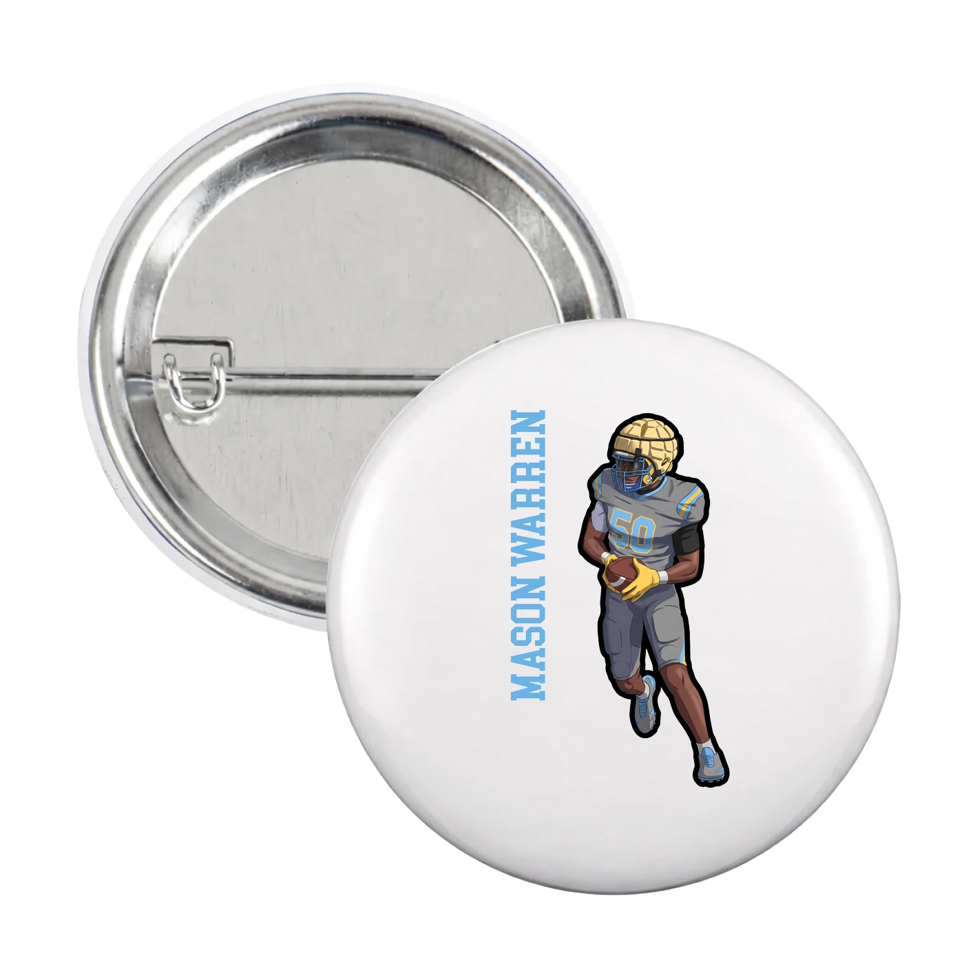 Game Day Button — Name Vertical in White