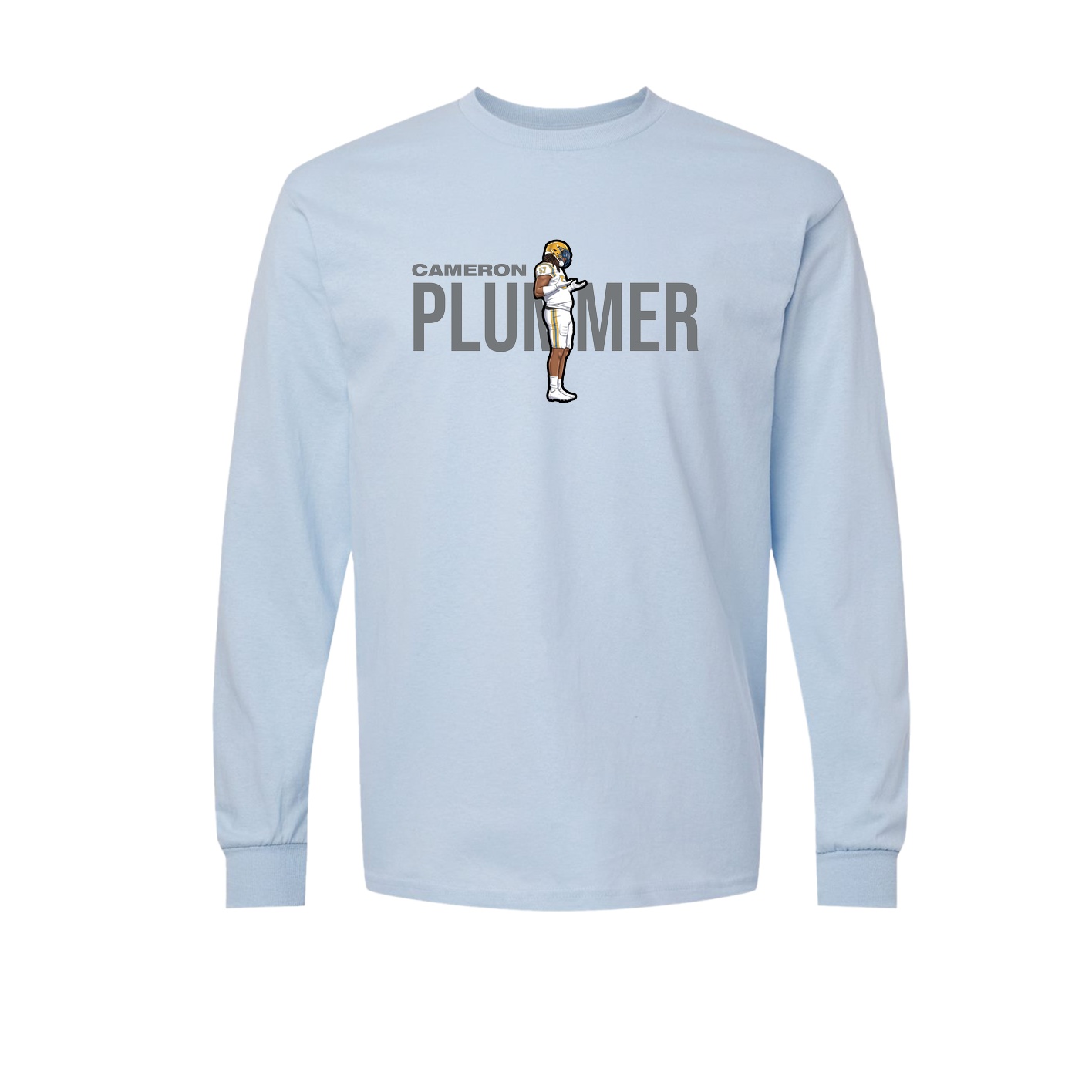 Long Sleeve Tee — Player Name in Light Blue