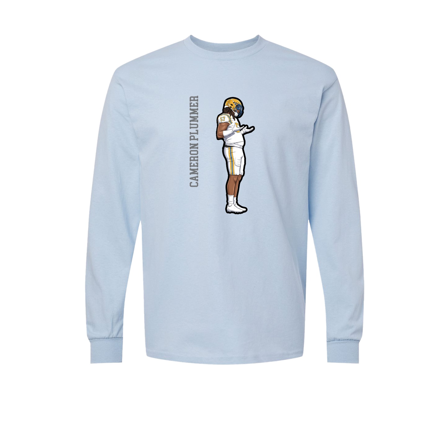 Long Sleeve Tee — Name Vertical in Light Blue