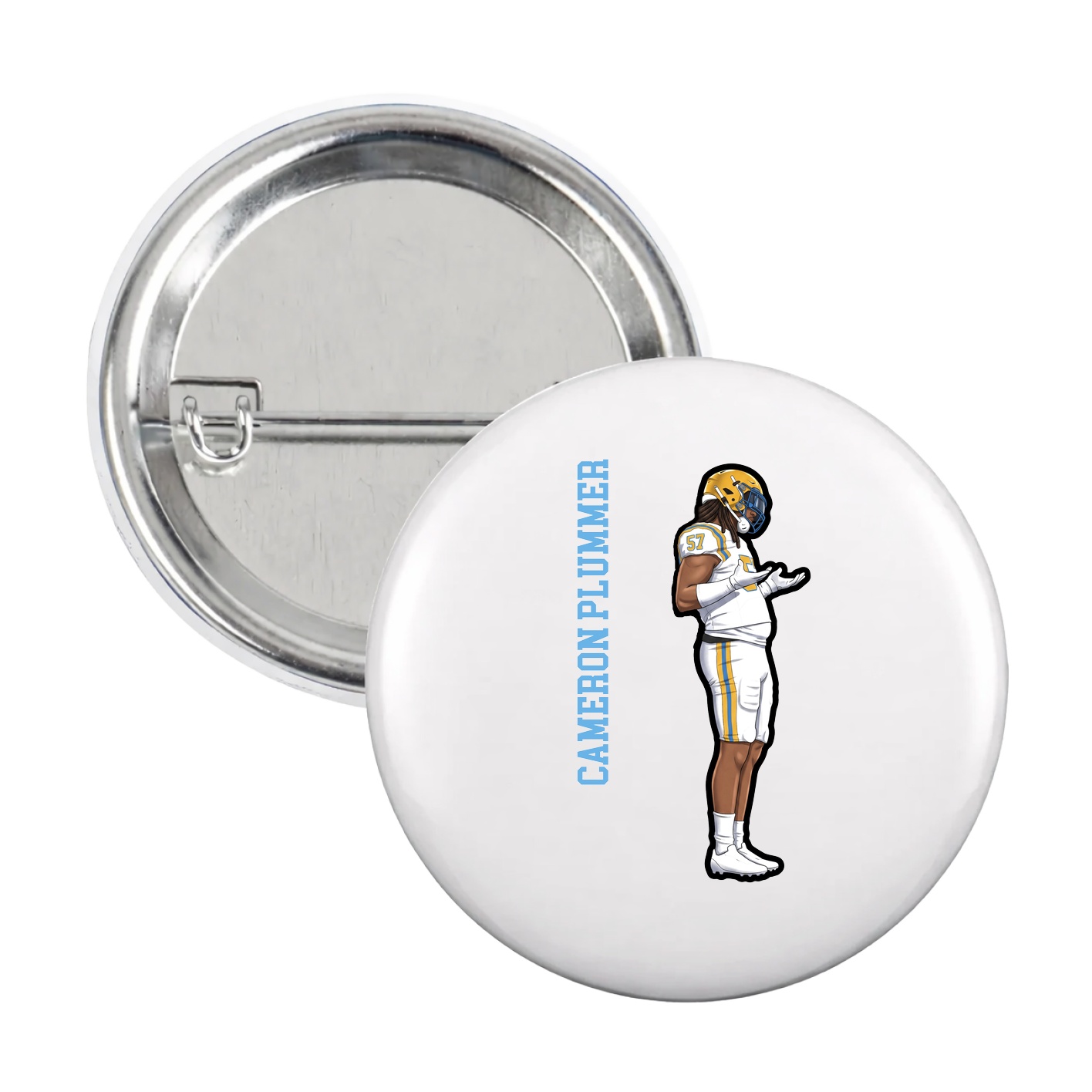 Game Day Button — Name Vertical in White