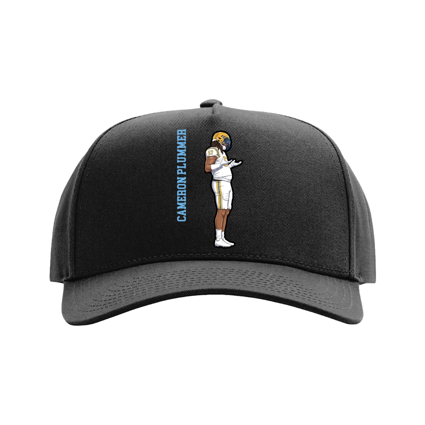 Full Fabric Five-Panel Champ Cap — Name Vertical in Black