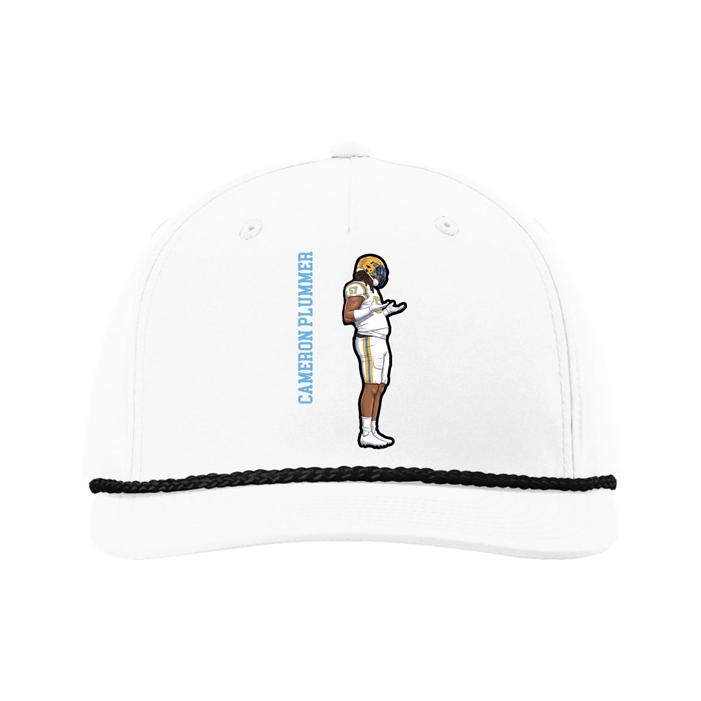Five-Panel Classic Rope Cap — Name Vertical in White