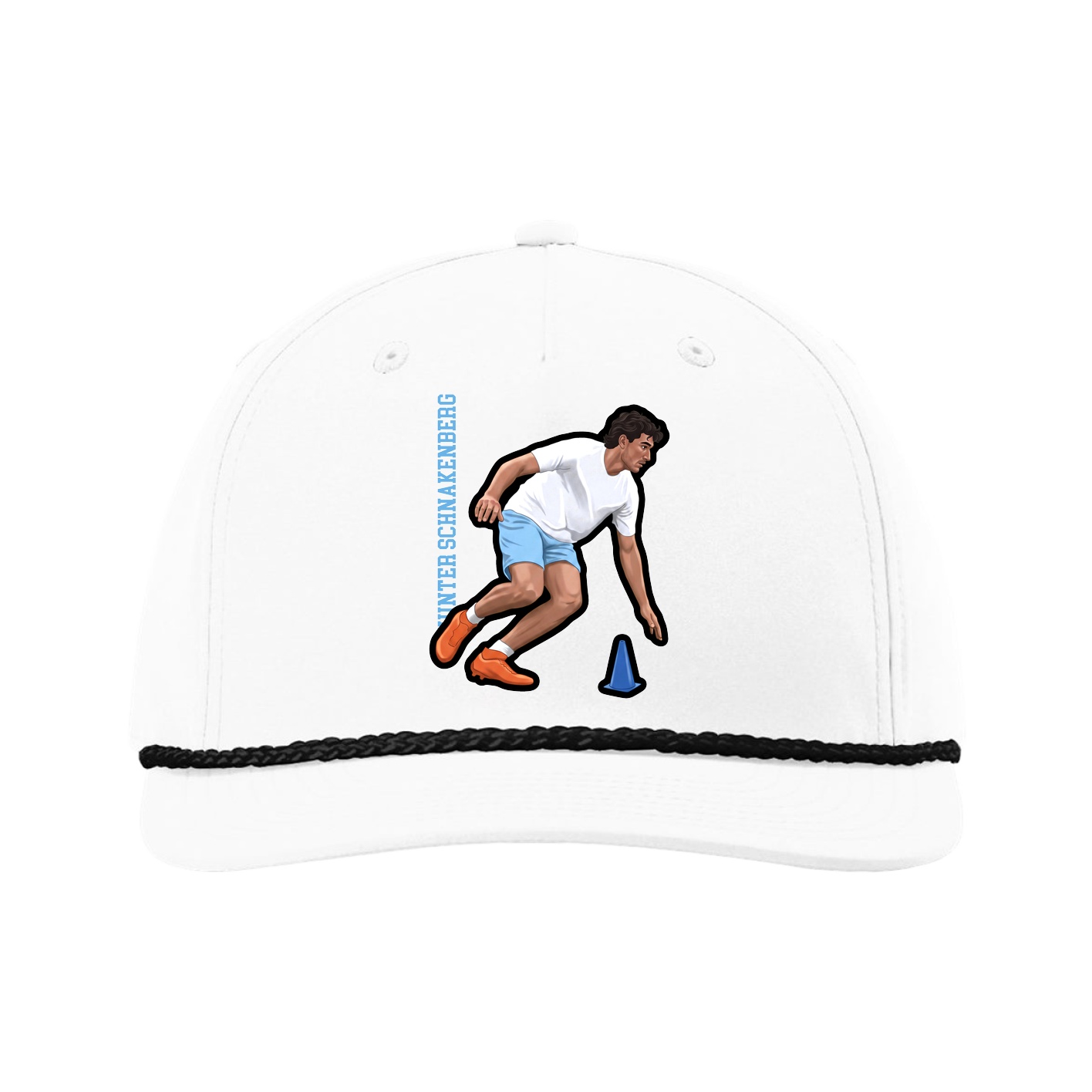 Five-Panel Classic Rope Cap — Name Vertical in White