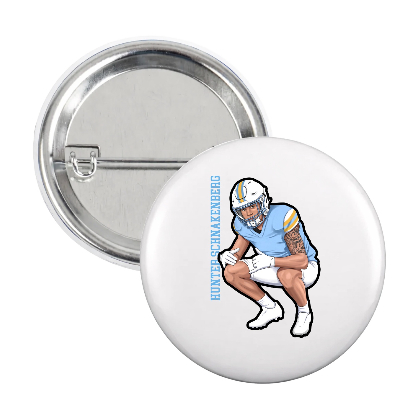 Game Day Button — Name Vertical in White