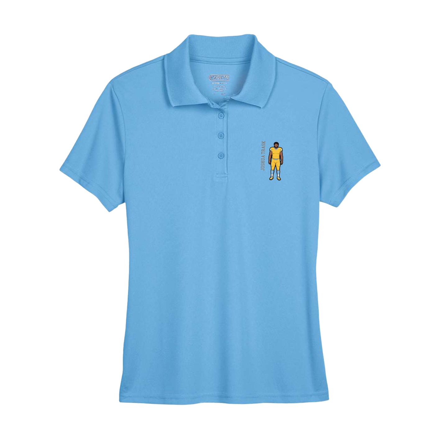Womens Performance Polo — Name Vertical in Powder Blue