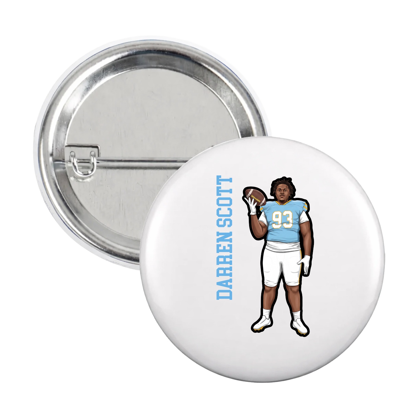 Game Day Button — Name Vertical in White