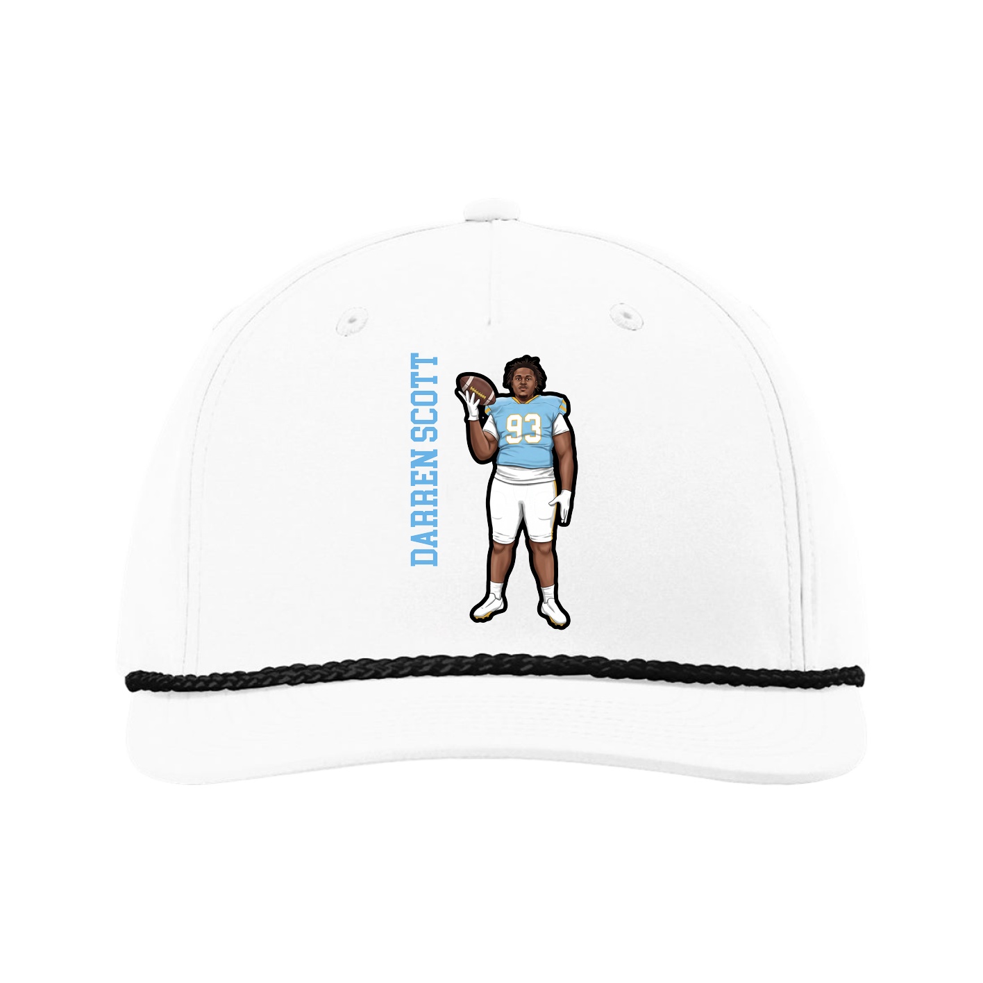 Five-Panel Classic Rope Cap — Name Vertical in White
