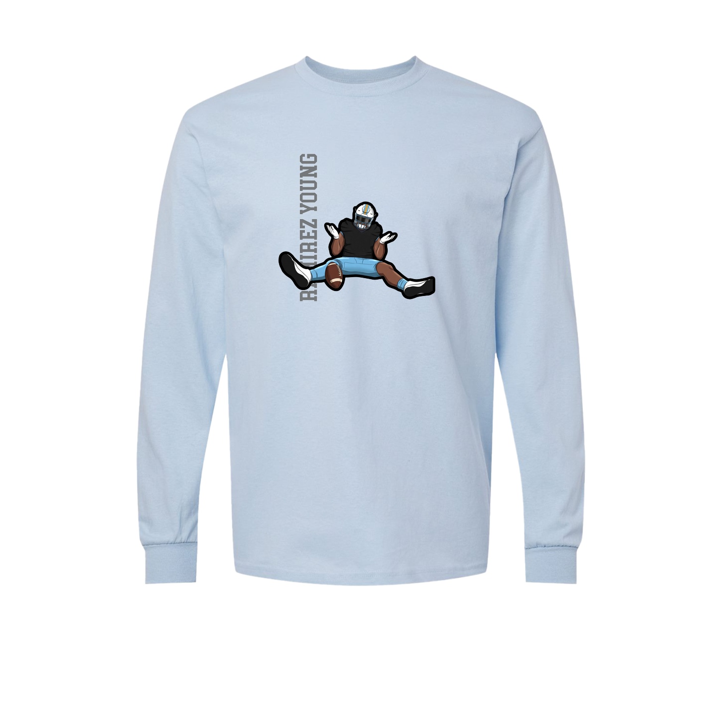 Long Sleeve Tee — Name Vertical in Light Blue