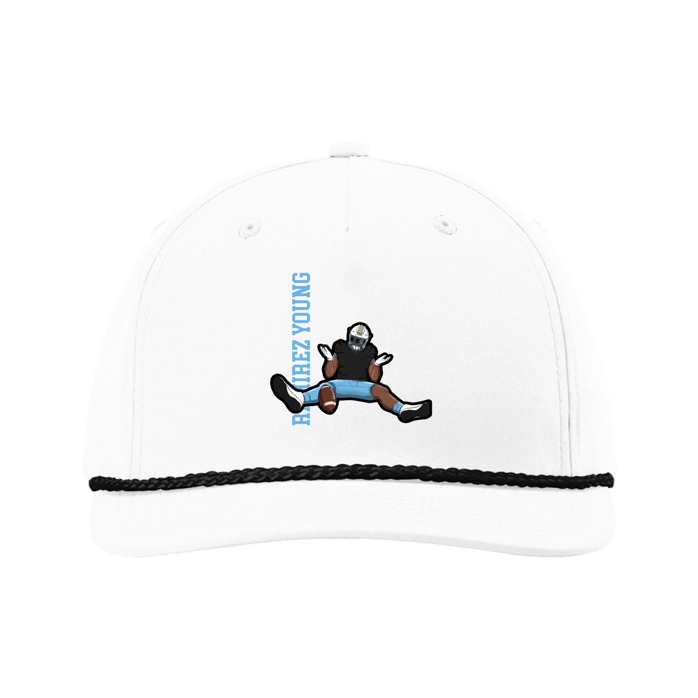 Five-Panel Classic Rope Cap — Name Vertical in White