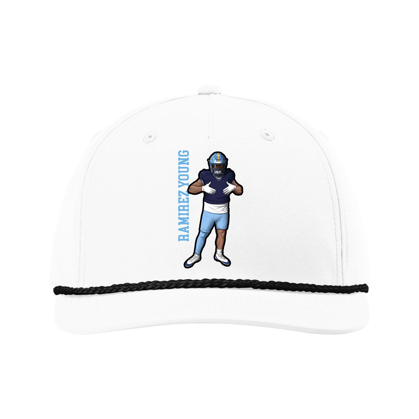 Five-Panel Classic Rope Cap — Name Vertical in White