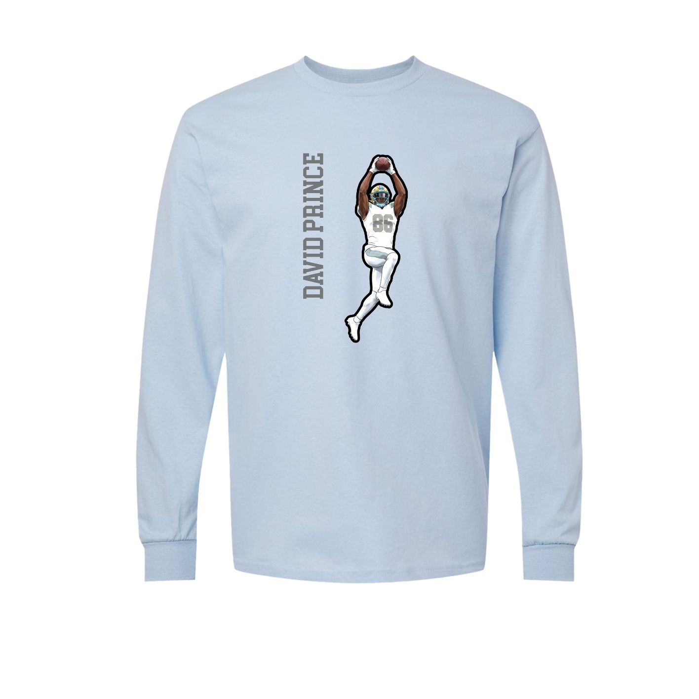 Long Sleeve Tee — Name Vertical in Light Blue