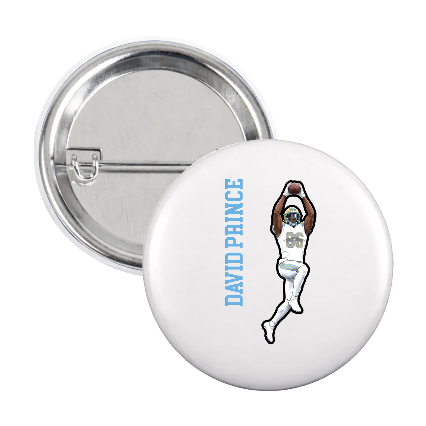 Game Day Button — Name Vertical in White