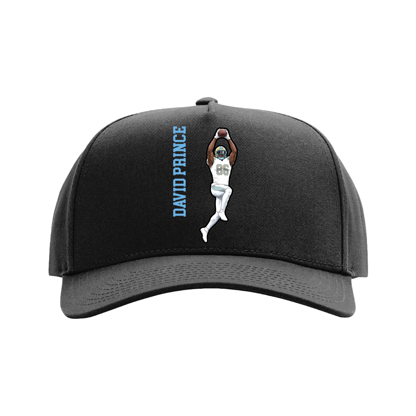 Full Fabric Five-Panel Champ Cap — Name Vertical in Black