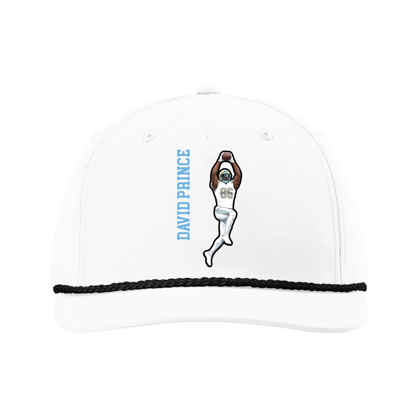 Five-Panel Classic Rope Cap — Name Vertical in White