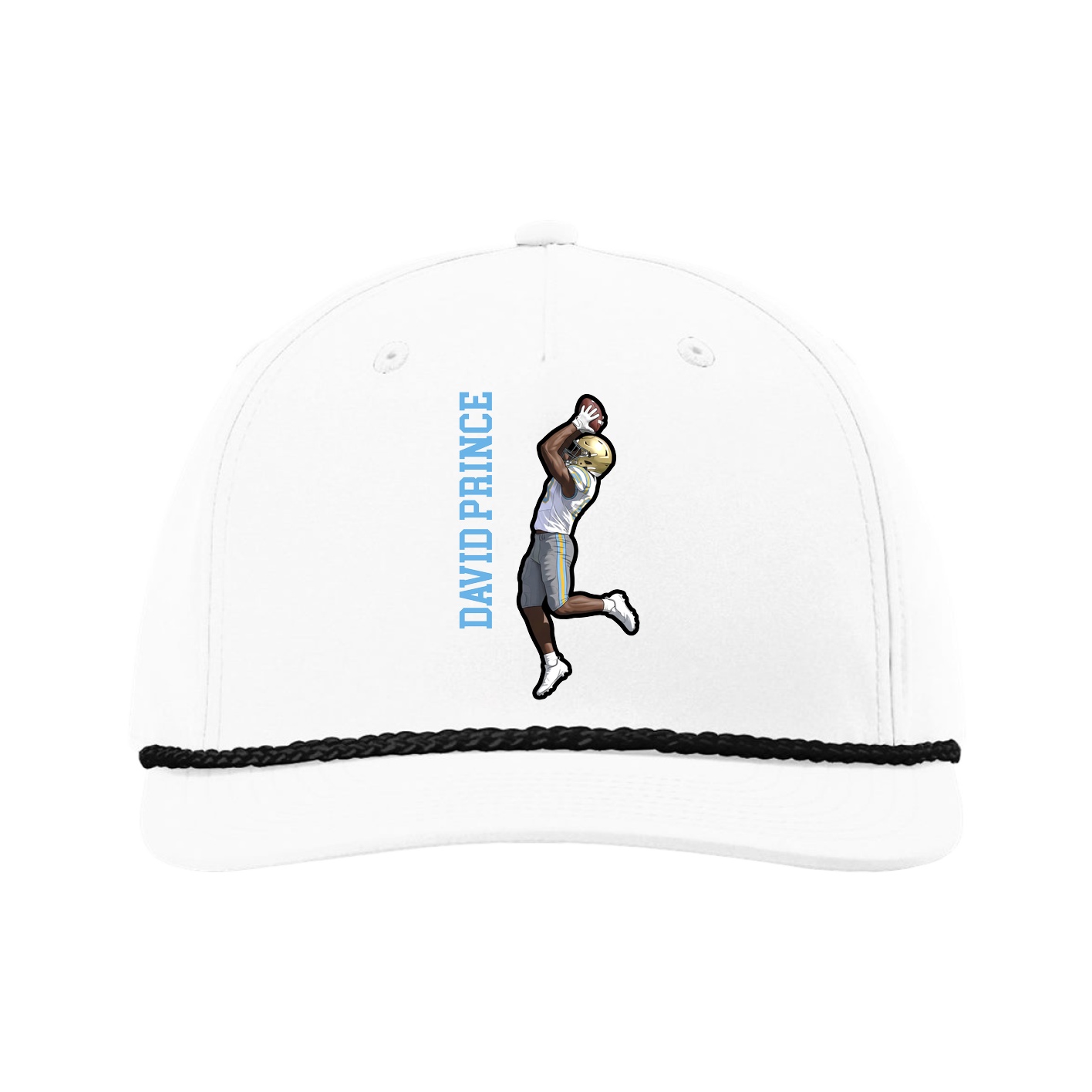 Five-Panel Classic Rope Cap — Name Vertical in White