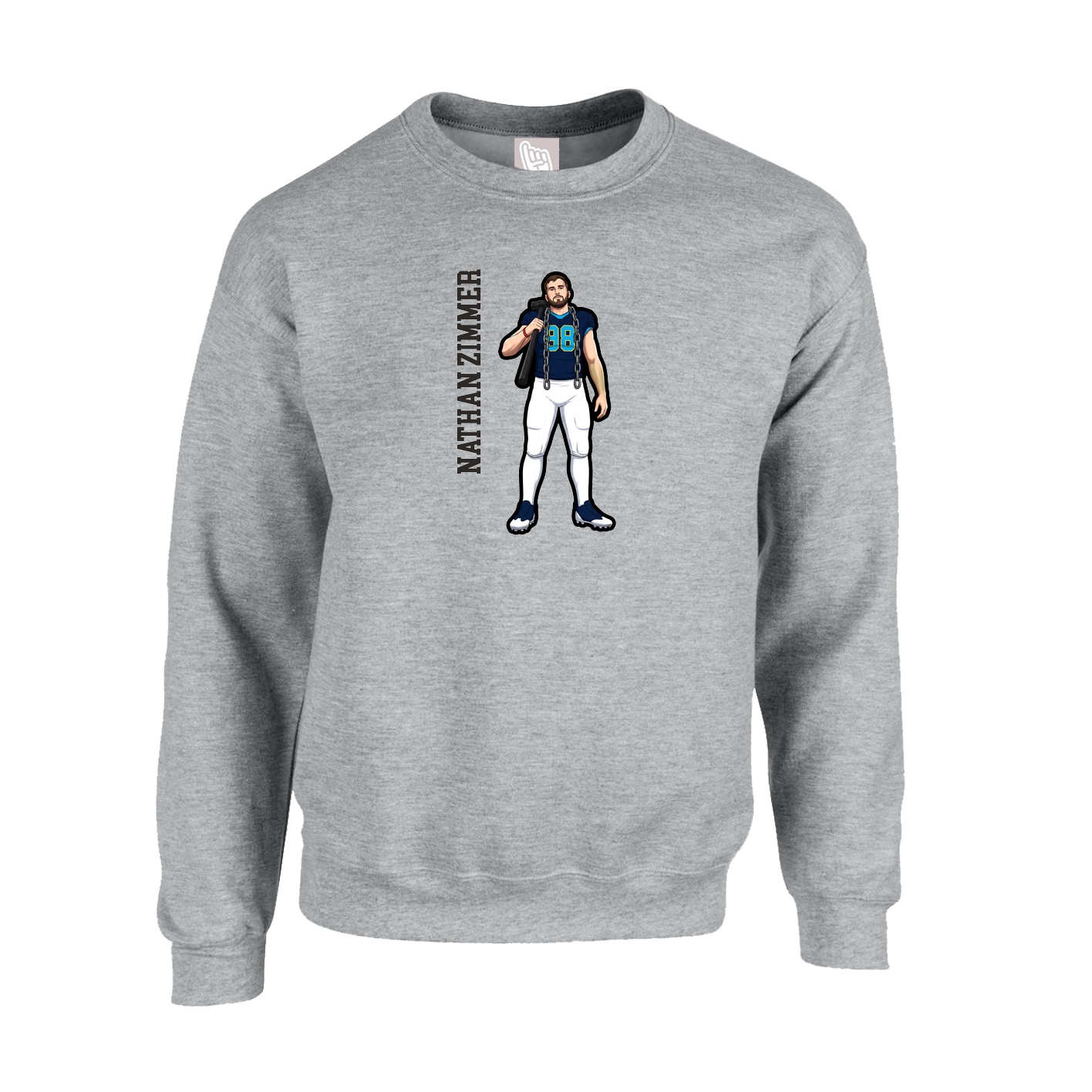 Fleece Crew — Name Vertical in Grey